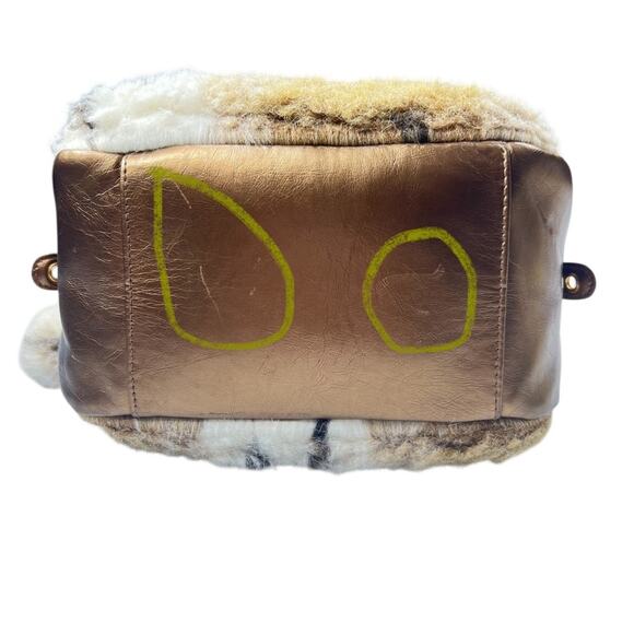 Pritzi Faux Fur Tassel Ball Bronze Mini Shoulder Bag Boho Festival Hippie Chic - Picture 7 of 16